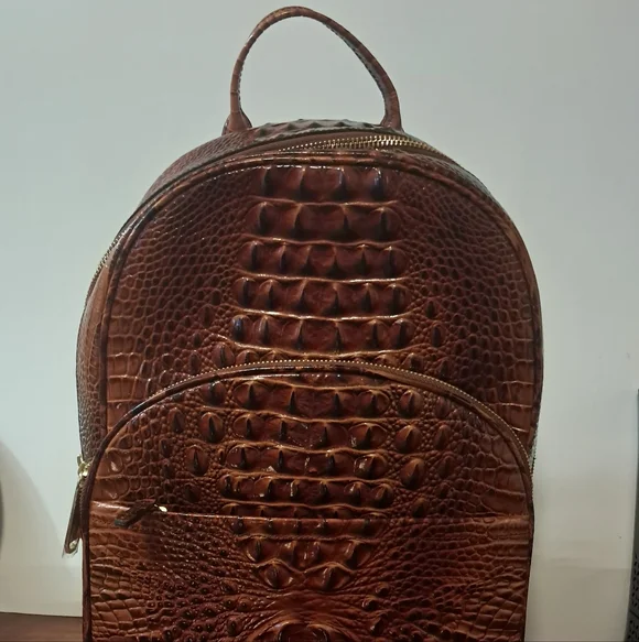 Brahmin Brown Crocodile-Embossed Backpack - Picture 1 of 10